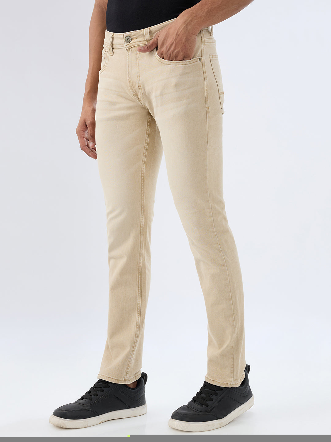 Spykar Light Sand Regular Fit Mid Rise Jeans For Men