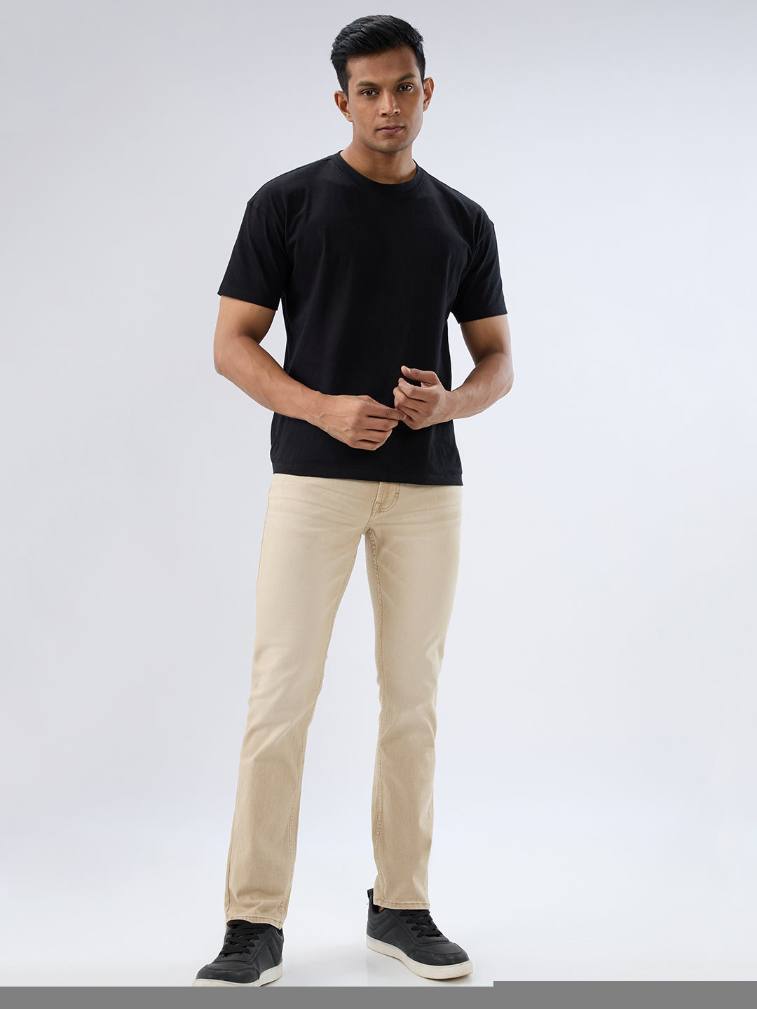 Spykar Light Sand Regular Fit Mid Rise Jeans For Men