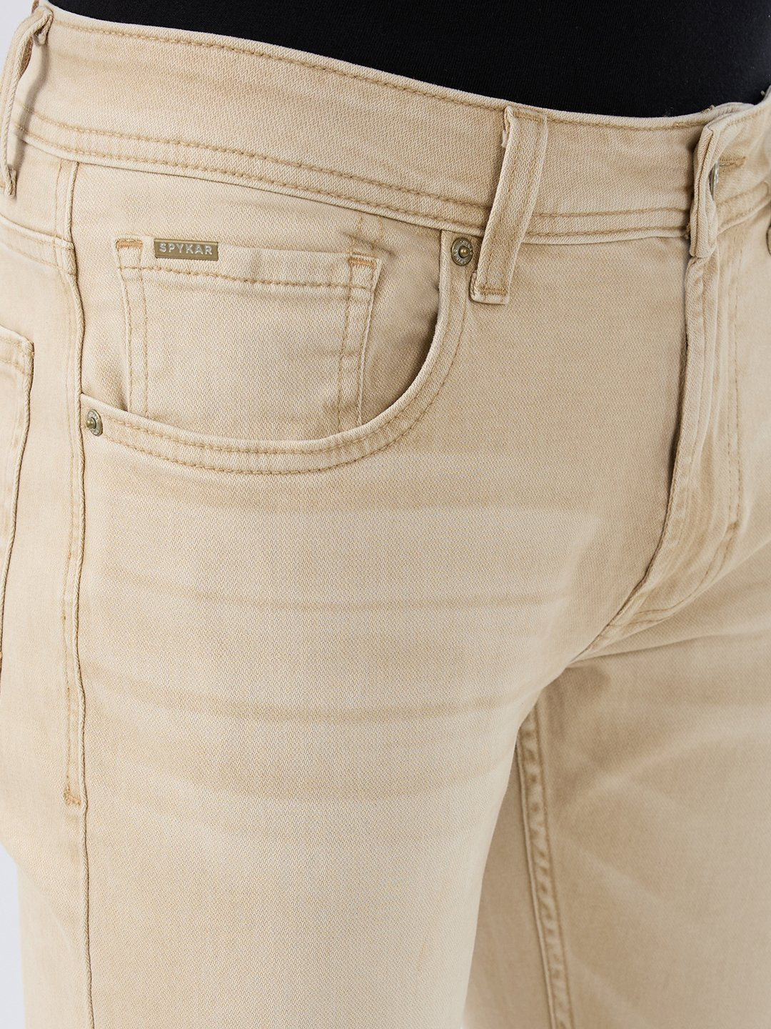 Spykar Light Sand Regular Fit Mid Rise Jeans For Men