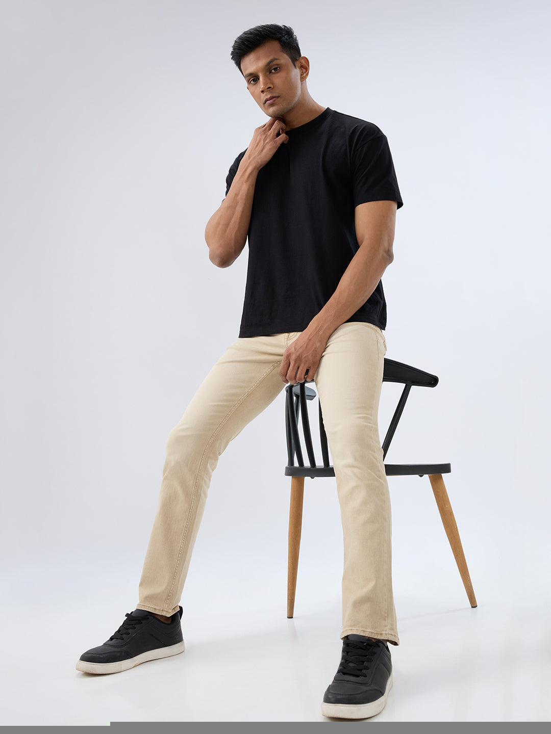 Spykar Light Sand Regular Fit Mid Rise Jeans For Men