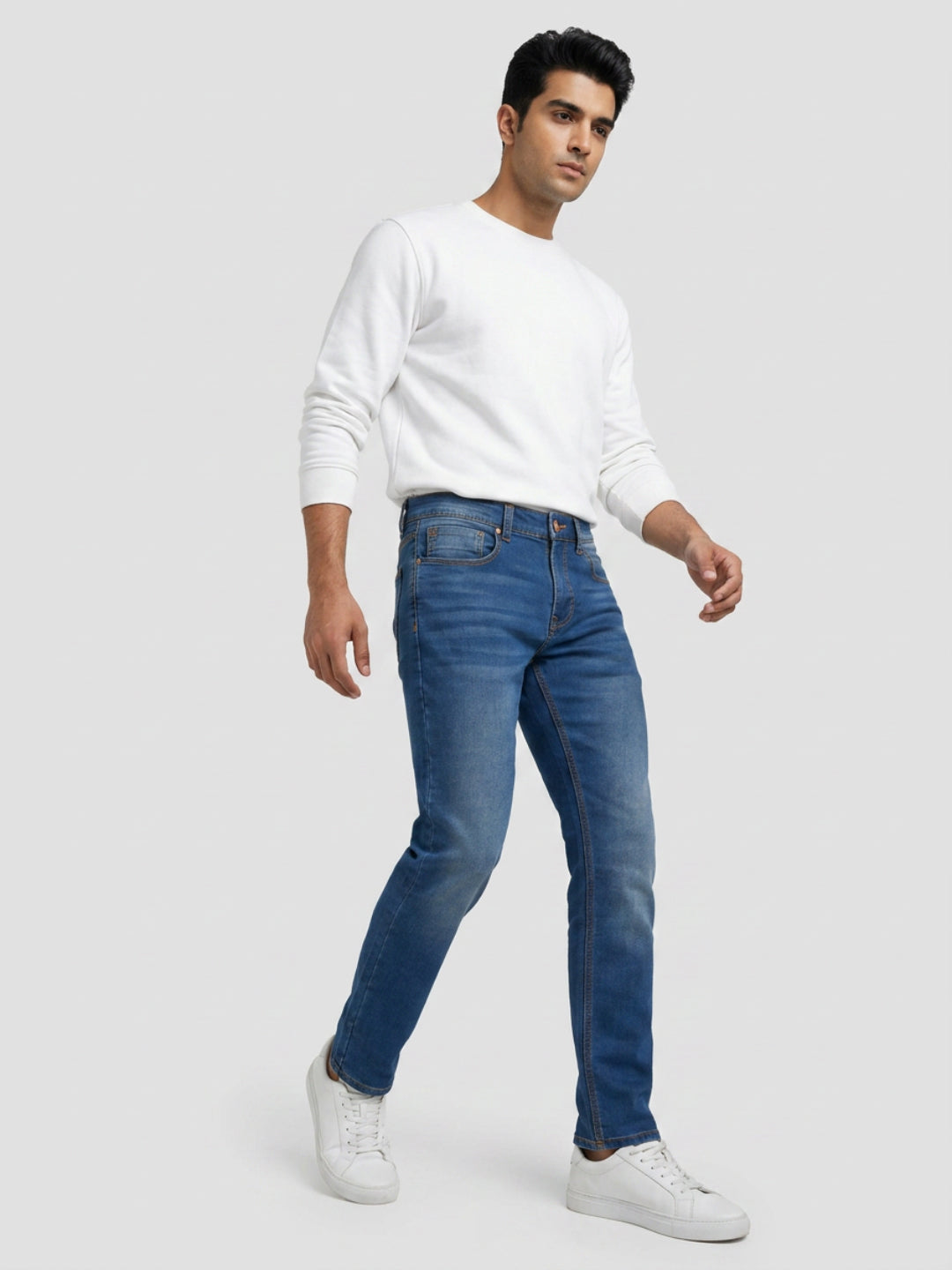 Men Rover Jeans Regular Fit Mid Blue Mid Rise