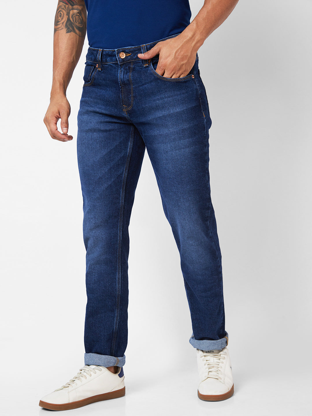 Spykar Men Mid Rise Heavy Fade Jeans