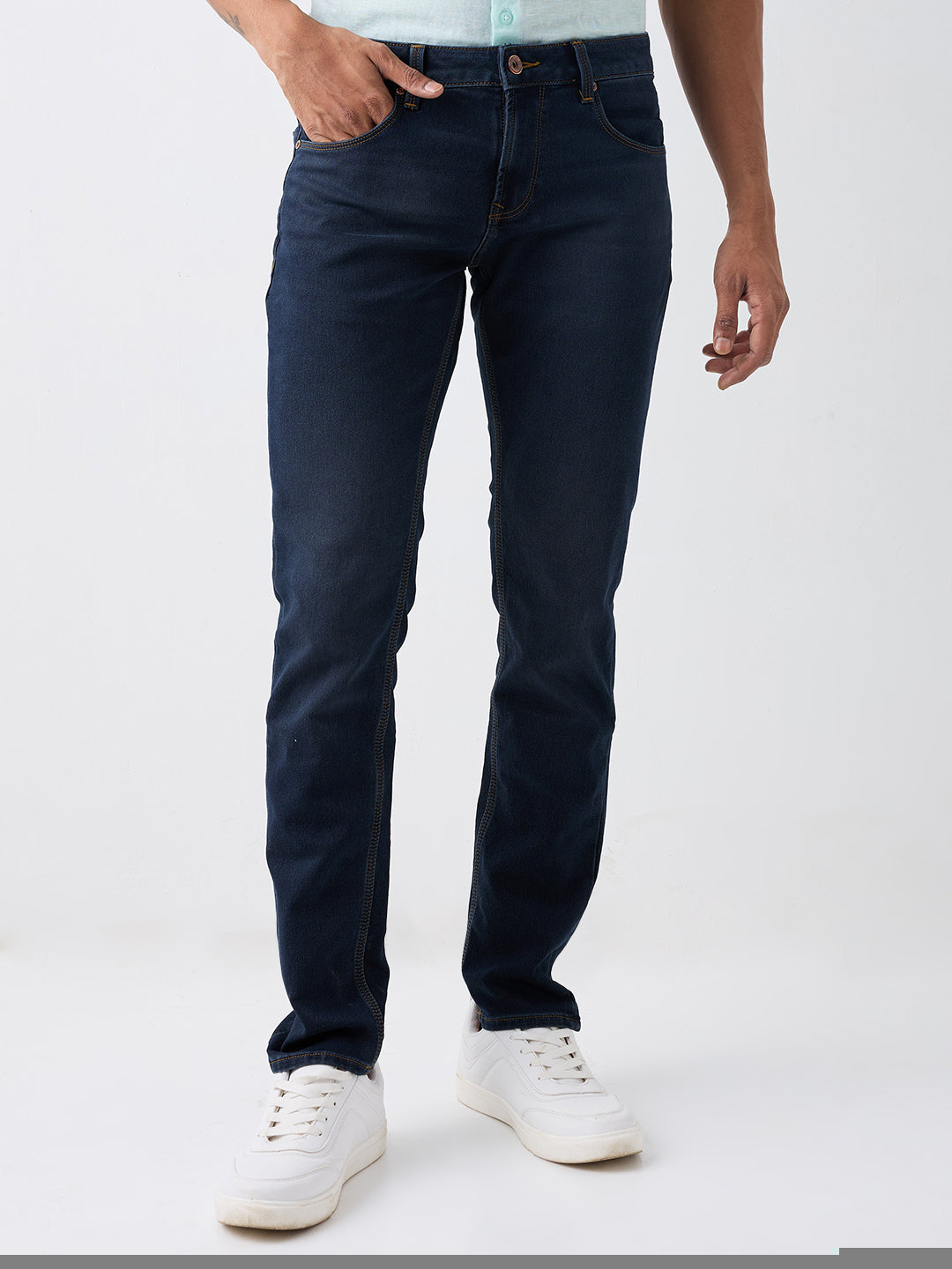 Spykar Dark Blue Low Rise Slim Fit Casual Jeans For Men