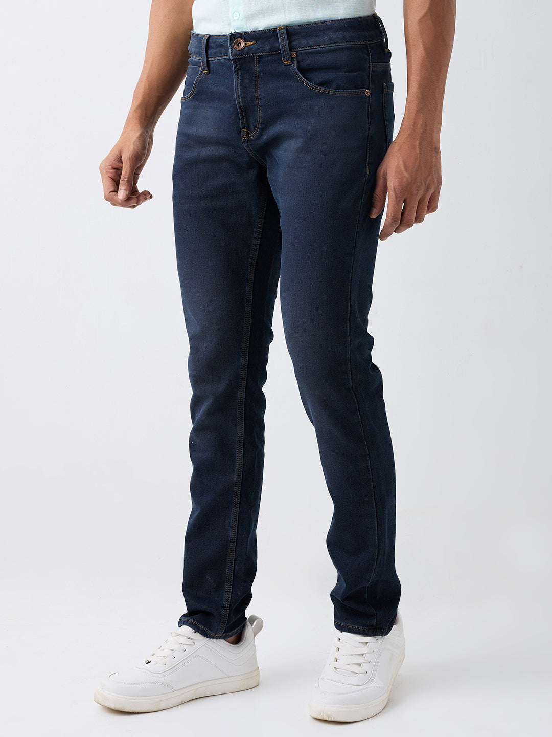 Spykar Dark Blue Low Rise Slim Fit Casual Jeans For Men