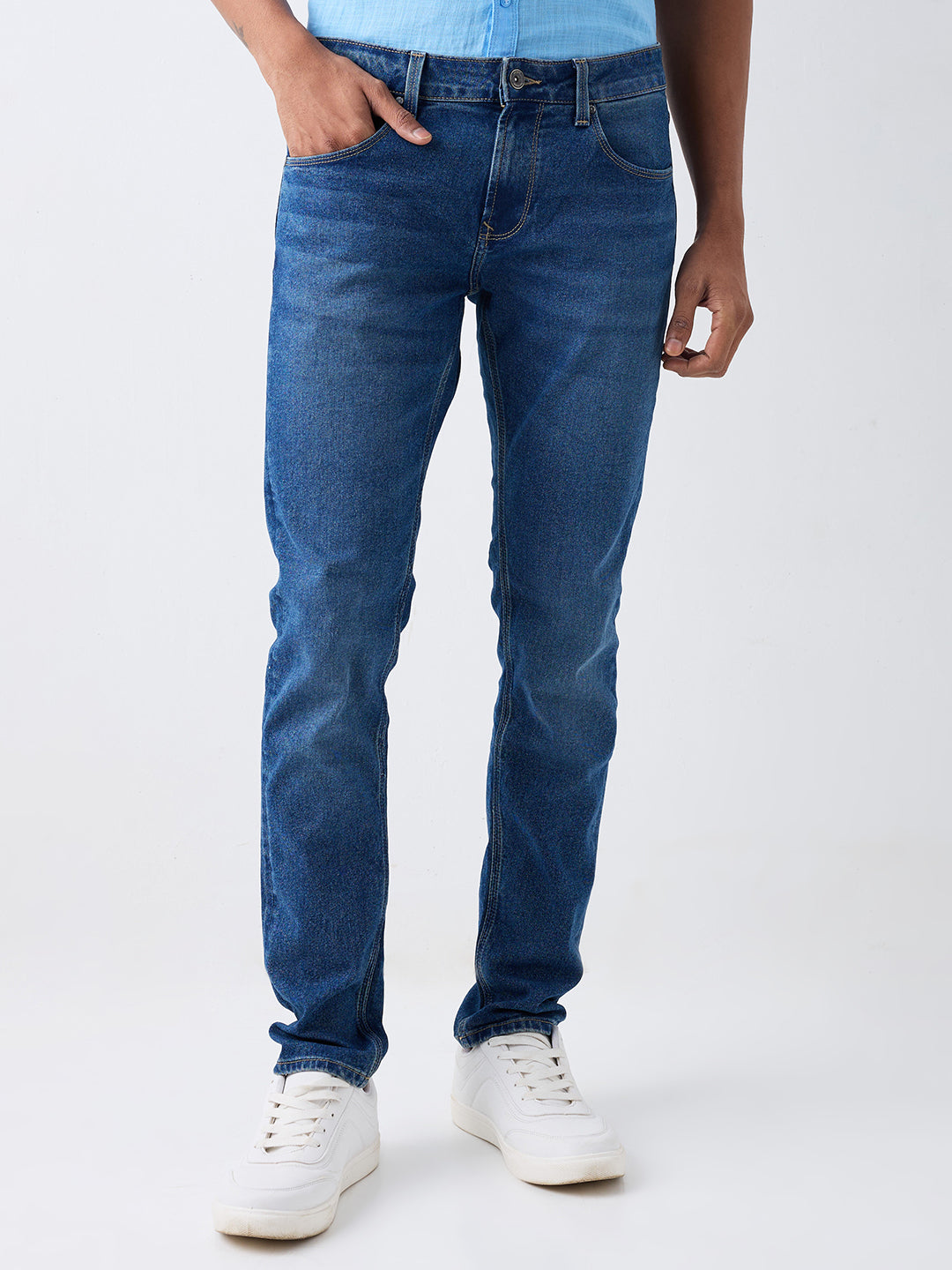 Spykar Mid Blue Low Rise Slim Fit Casual Jeans For Men