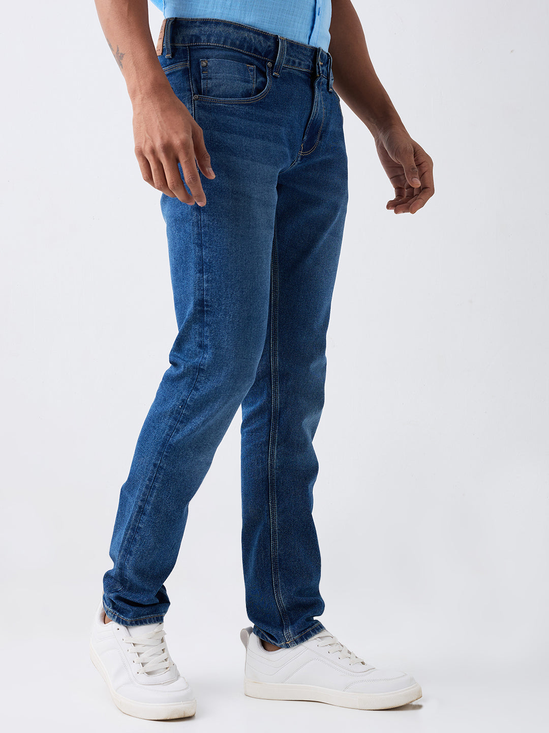Spykar Mid Blue Low Rise Slim Fit Casual Jeans For Men