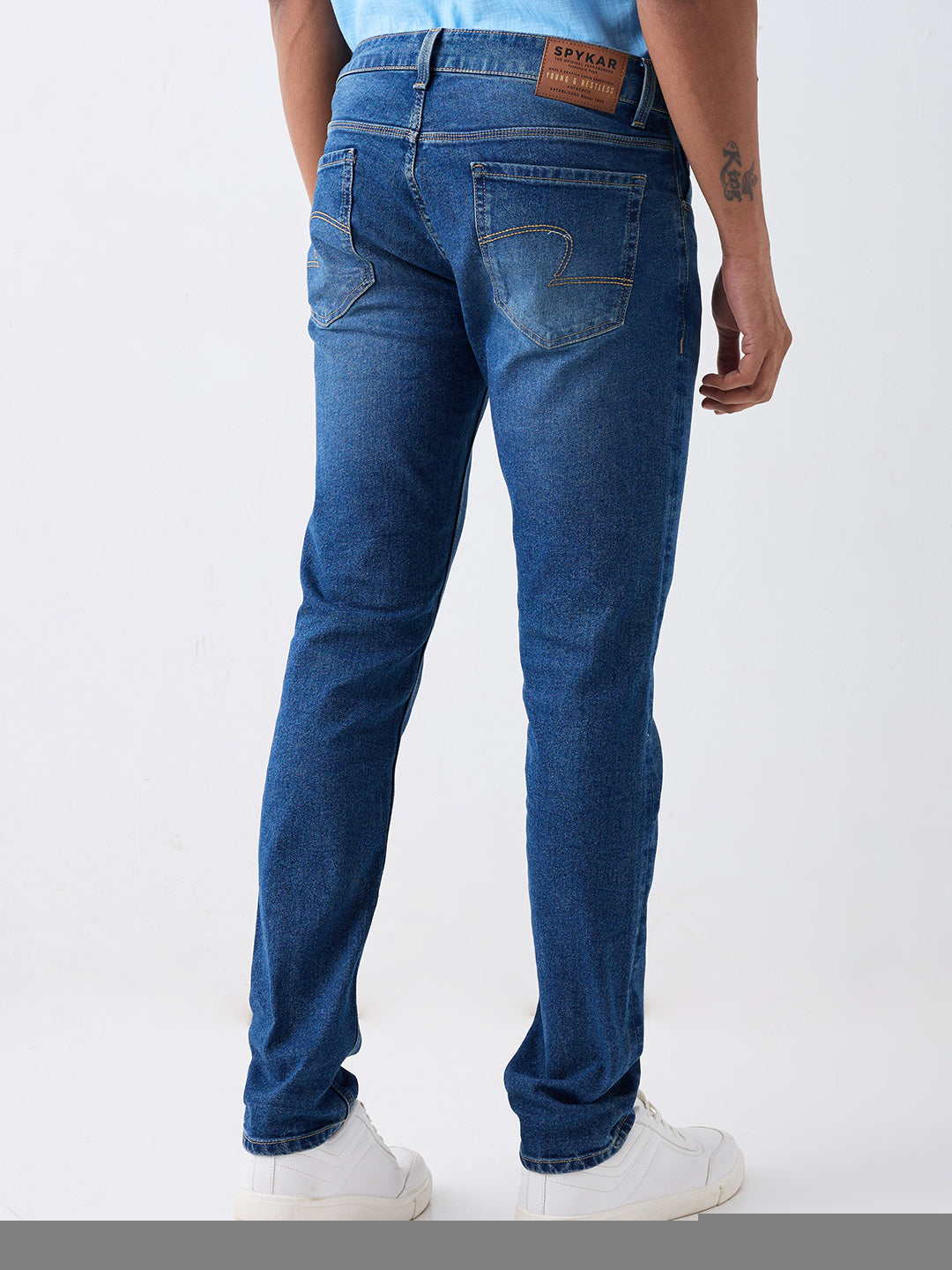 Spykar Mid Blue Low Rise Slim Fit Casual Jeans For Men