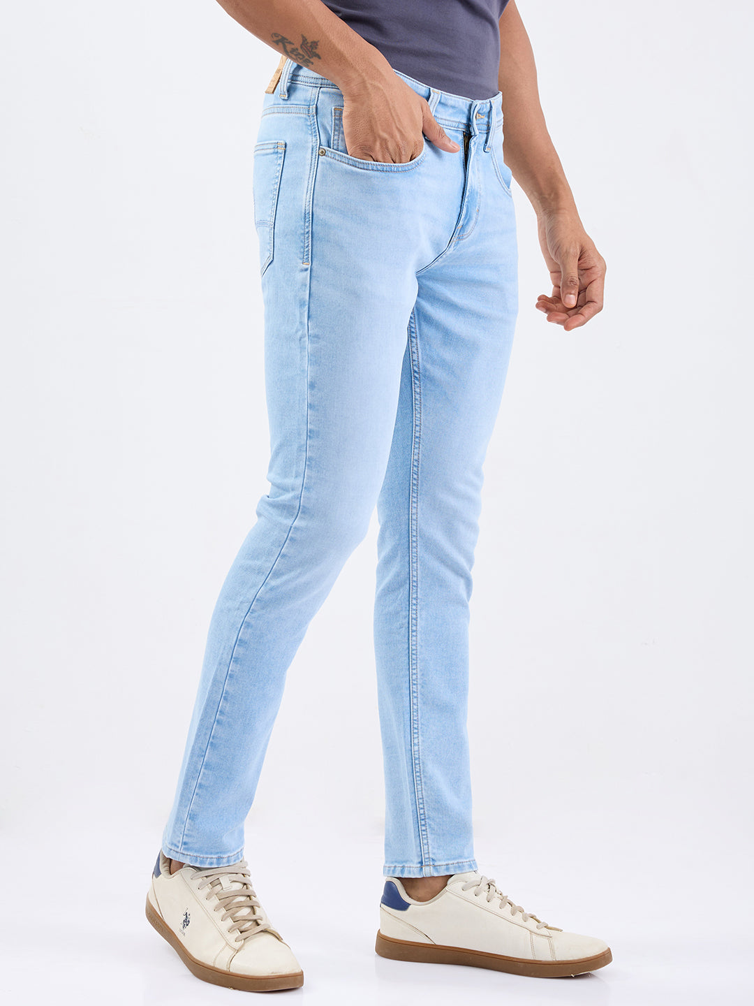 Men Jeans Slim Fit Light Blue Low Rise