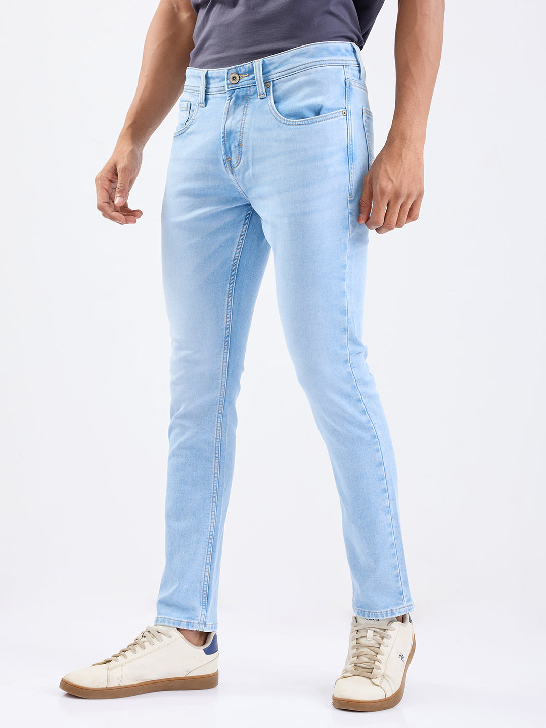 Men Jeans Slim Fit Light Blue Low Rise