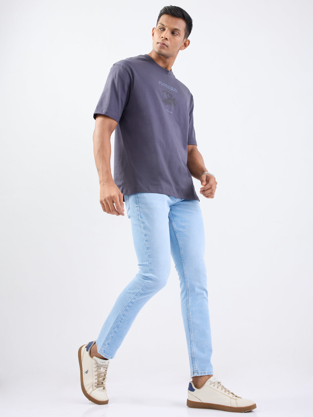 Men Jeans Slim Fit Light Blue Low Rise