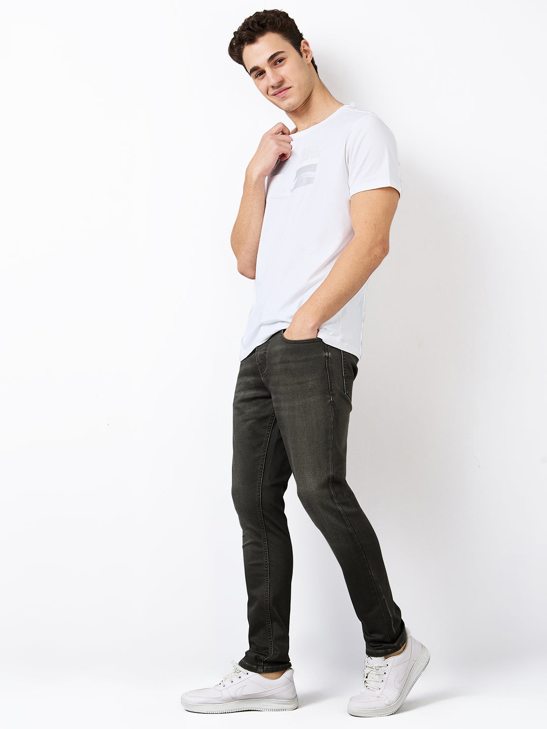 Men Jeans Slim Fit Olive Low Rise