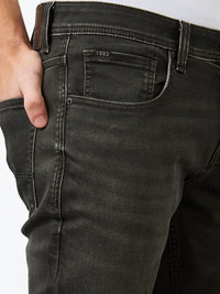 Men Jeans Slim Fit Olive Low Rise
