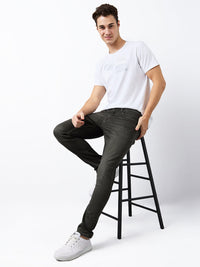 Men Jeans Slim Fit Olive Low Rise