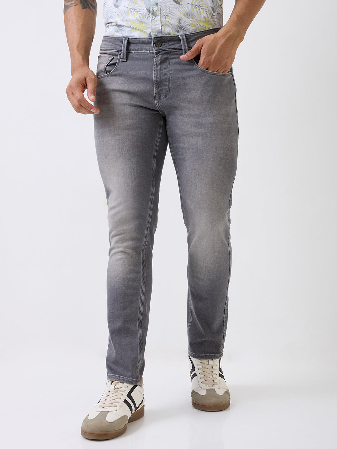 Spykar Grey Low Rise Skinny Fit Casual Jeans For Men