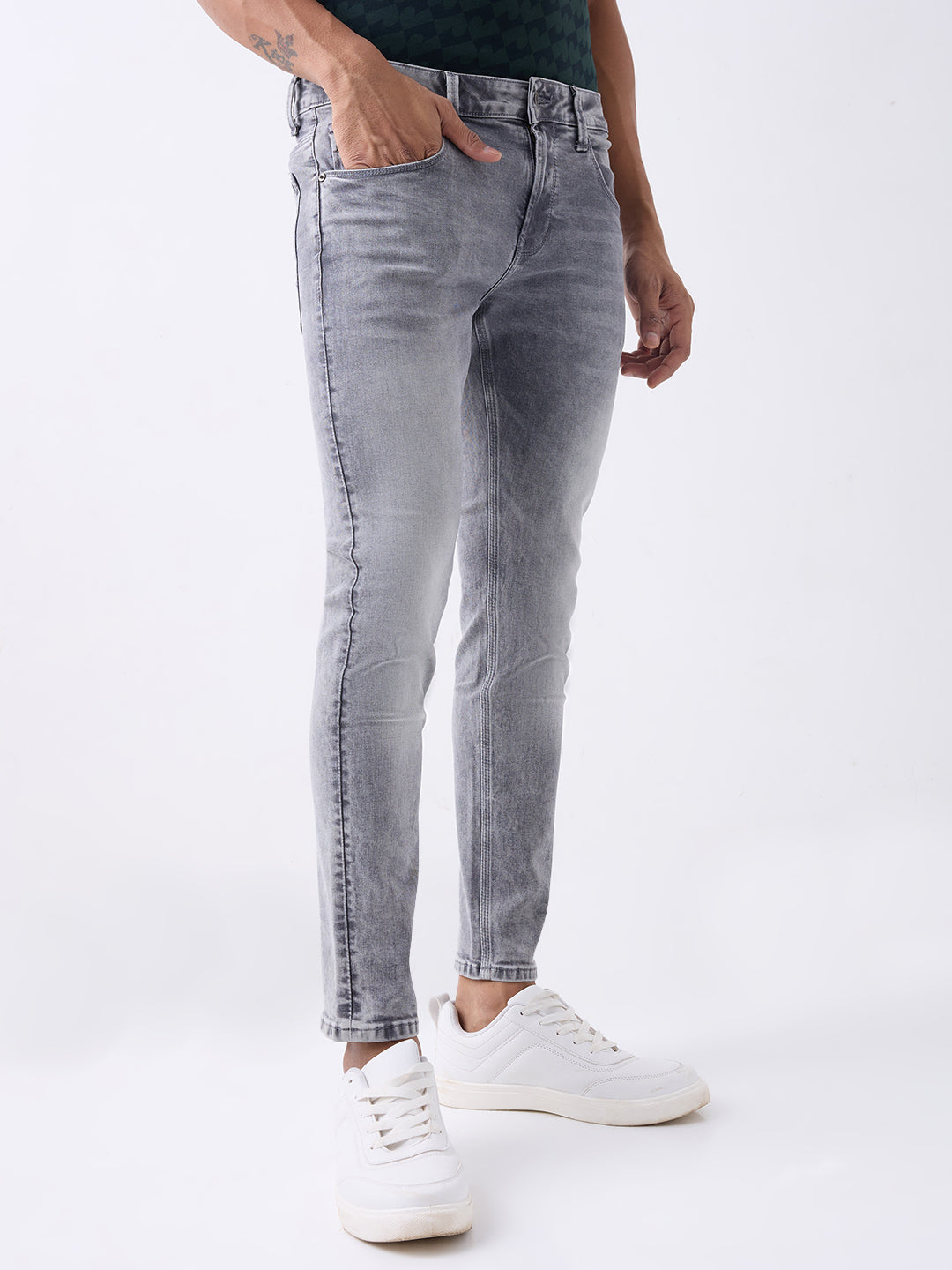 Spykar Grey Low Rise Skinny Fit Casual Jeans For Men