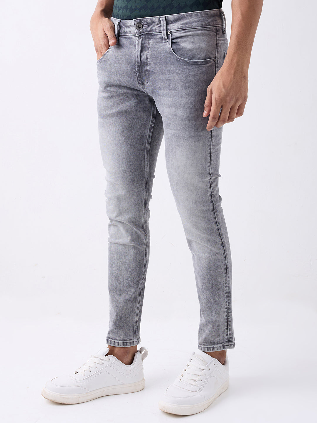 Spykar Grey Low Rise Skinny Fit Casual Jeans For Men