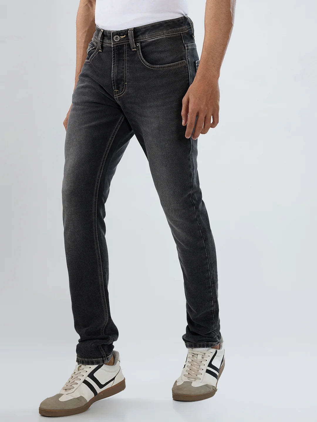 Men Kano Jeans Slim Fit Black Low Rise