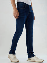 Men Jeans Slim Fit Dark Blue Low Rise