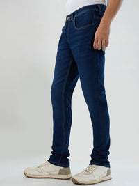 Men Jeans Slim Fit Dark Blue Low Rise