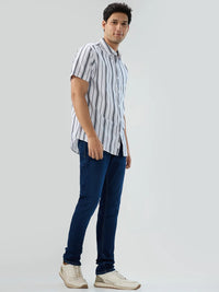 Men Jeans Slim Fit Dark Blue Low Rise