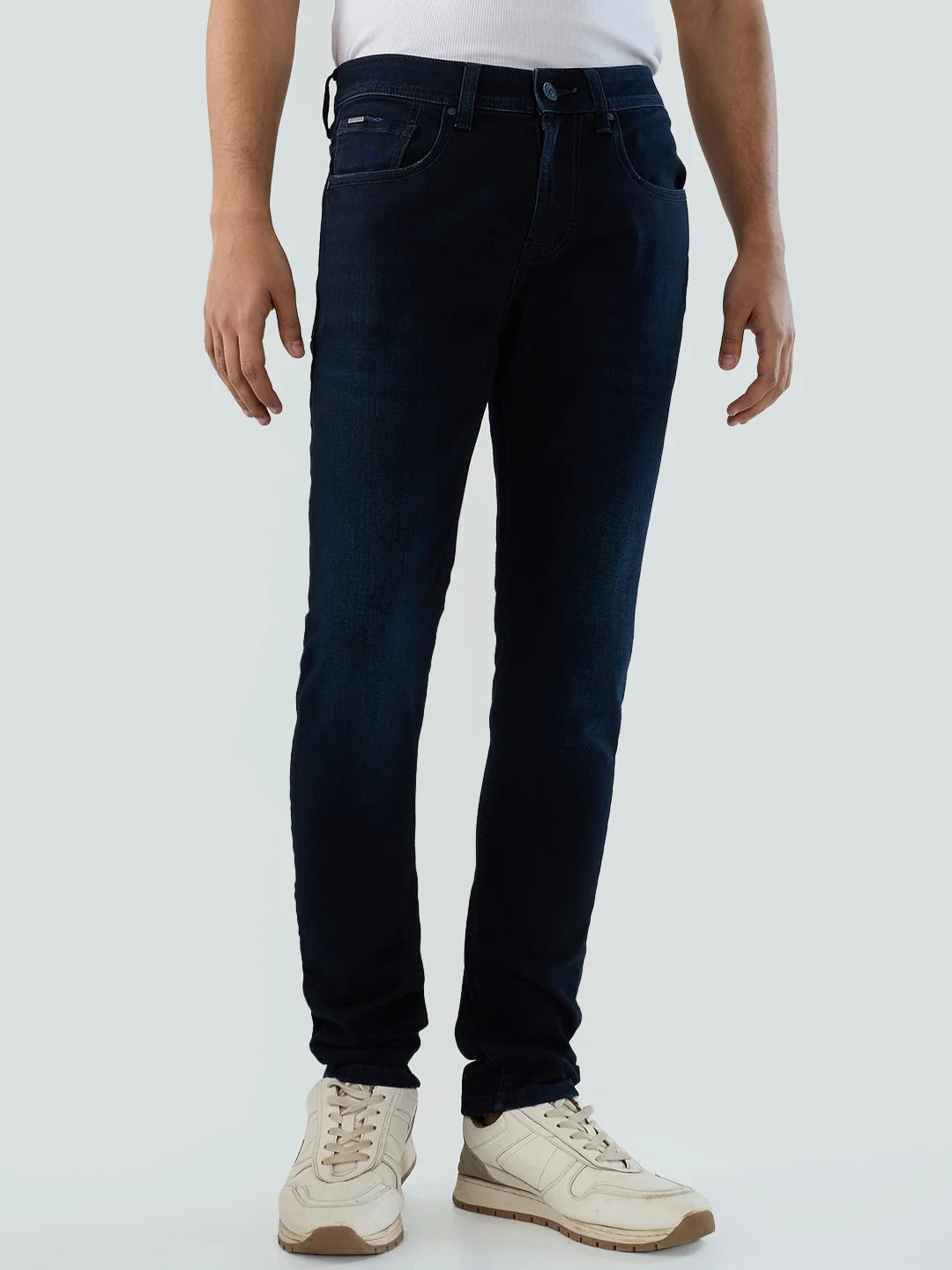Men Dark Blue Solid Slim Fit Low Rise Jeans