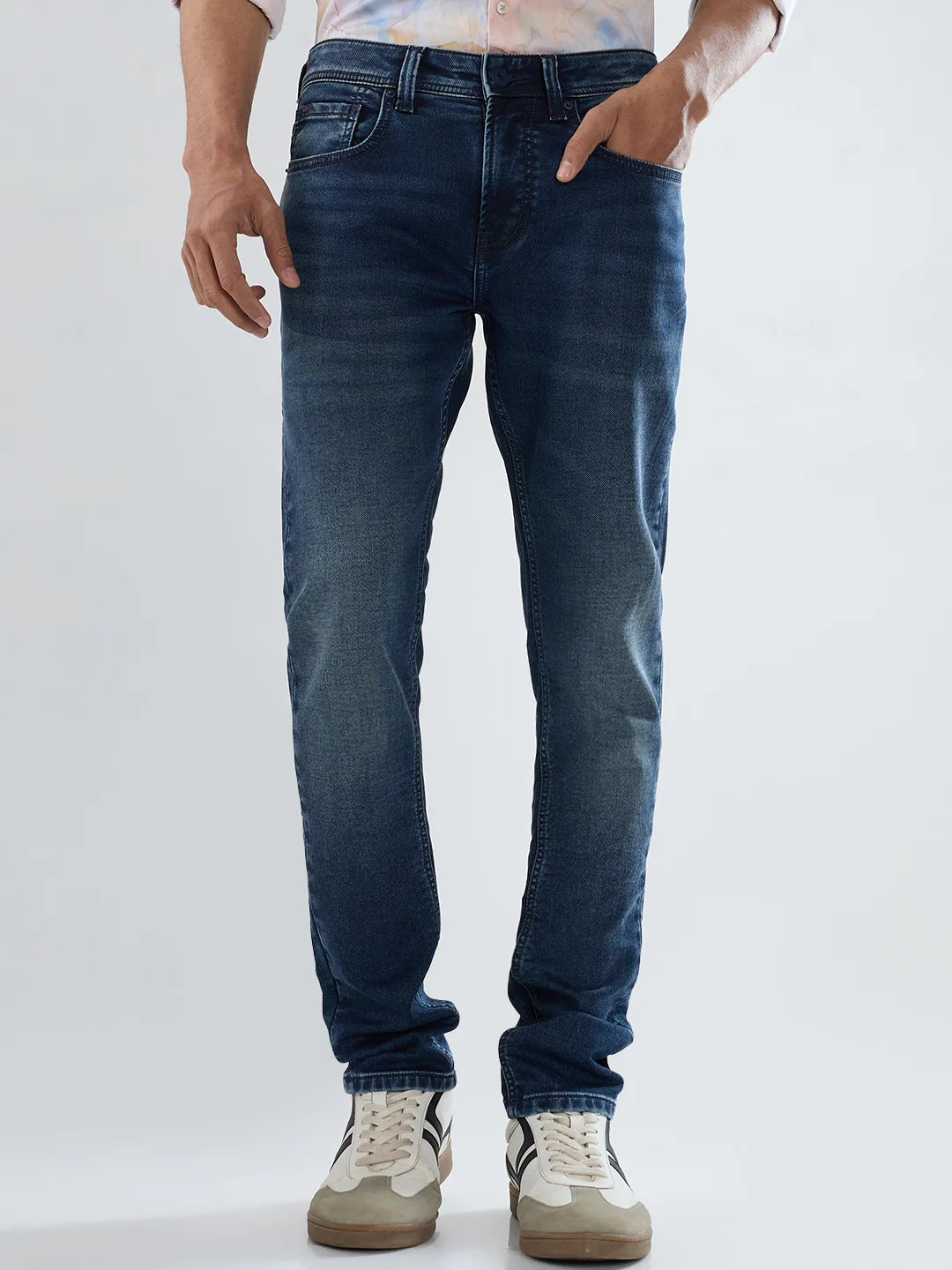 Men Jeans Slim Fit Dark Blue Low Rise