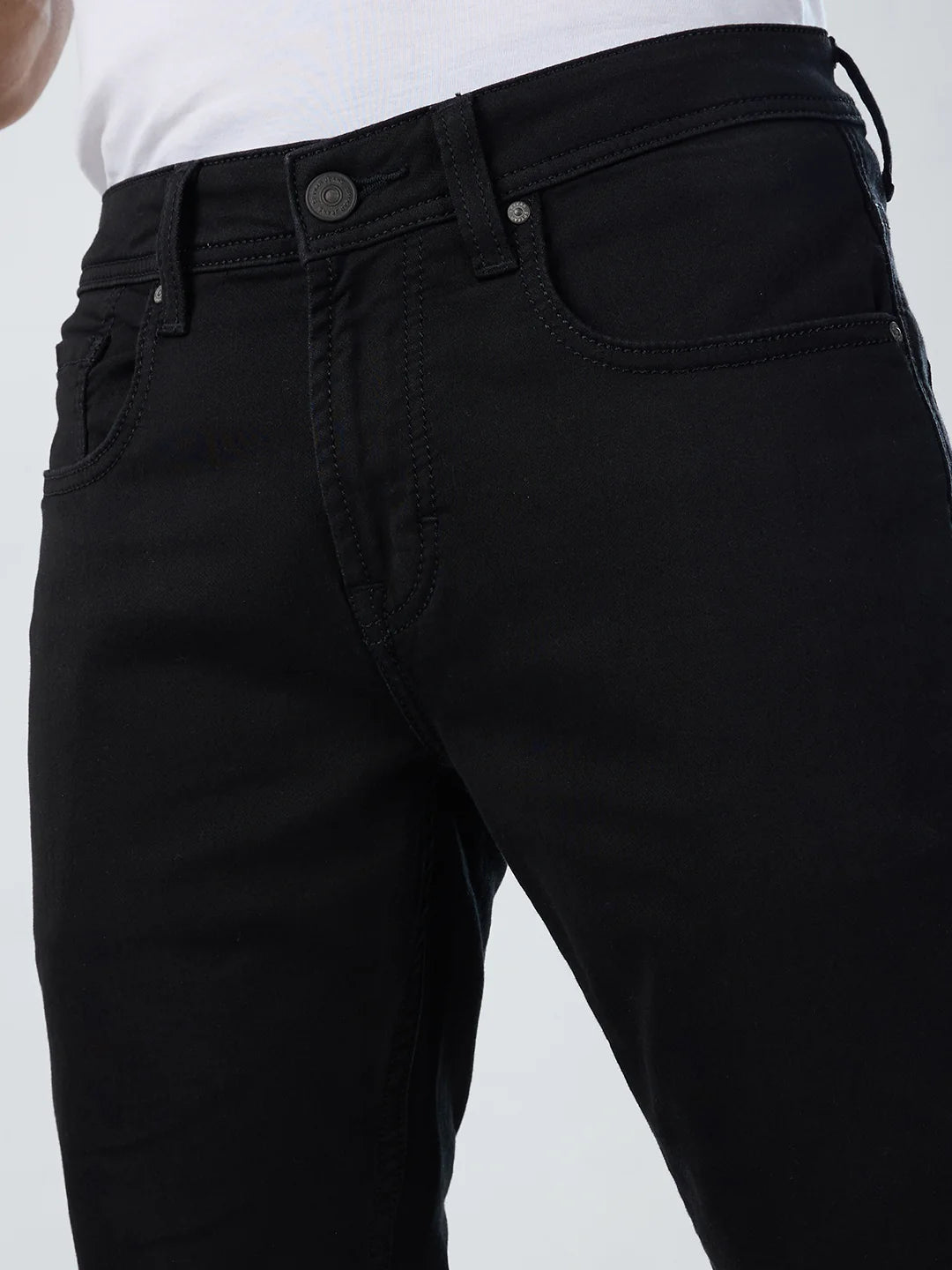 Men Kano Jeans Slim Fit Black Low Rise