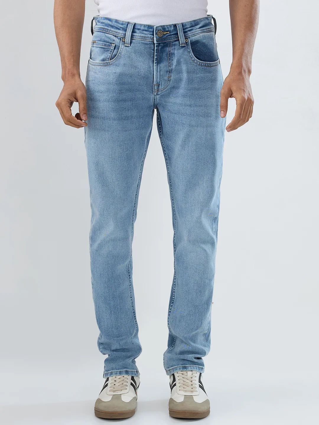 Men Jeans Slim Fit Light Blue Low Rise