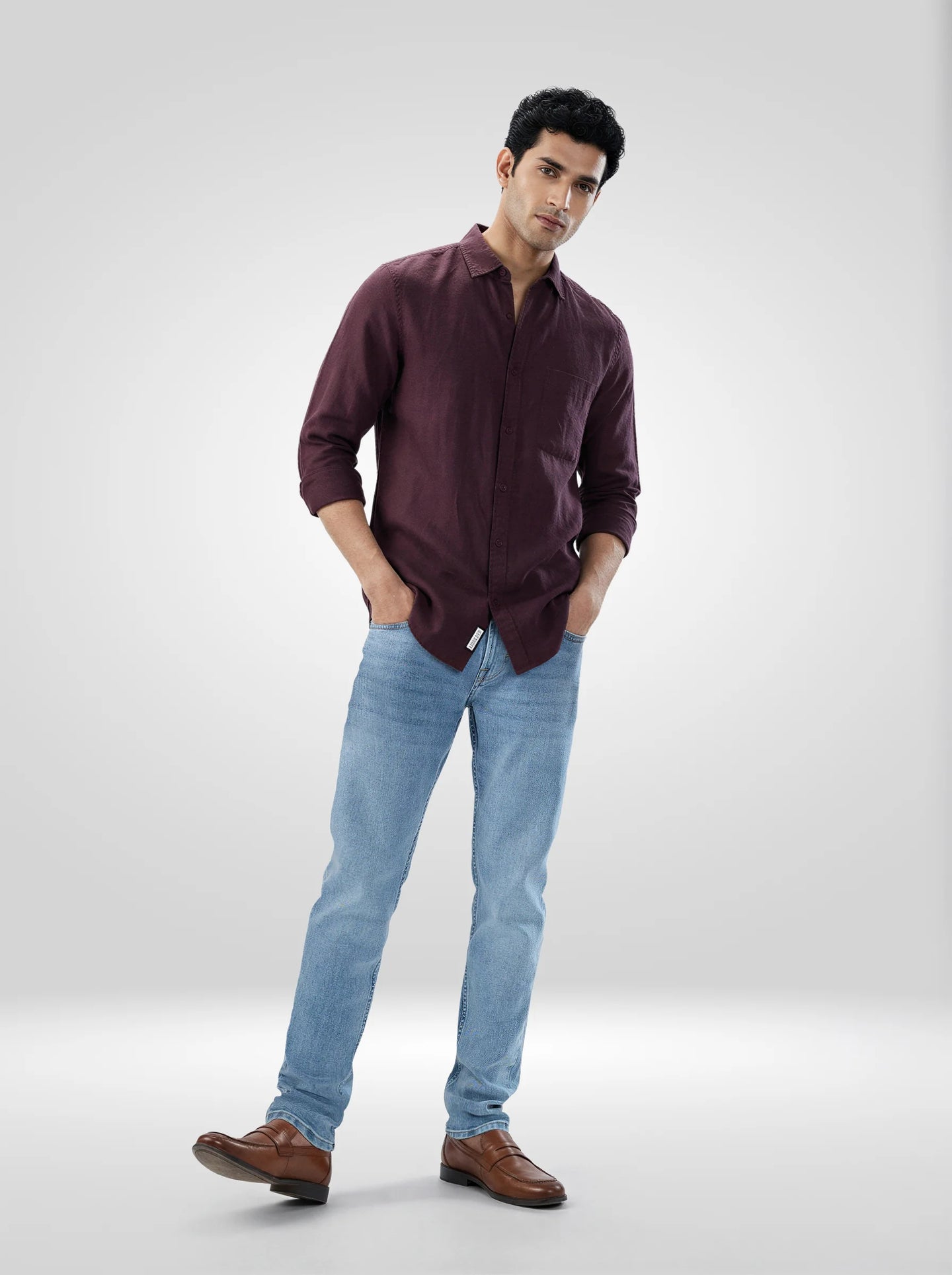 Men Jeans Slim Fit Light Blue Low Rise