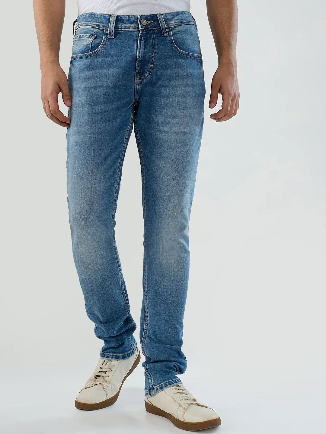 Men Jeans Slim Fit Mid Blue Low Rise