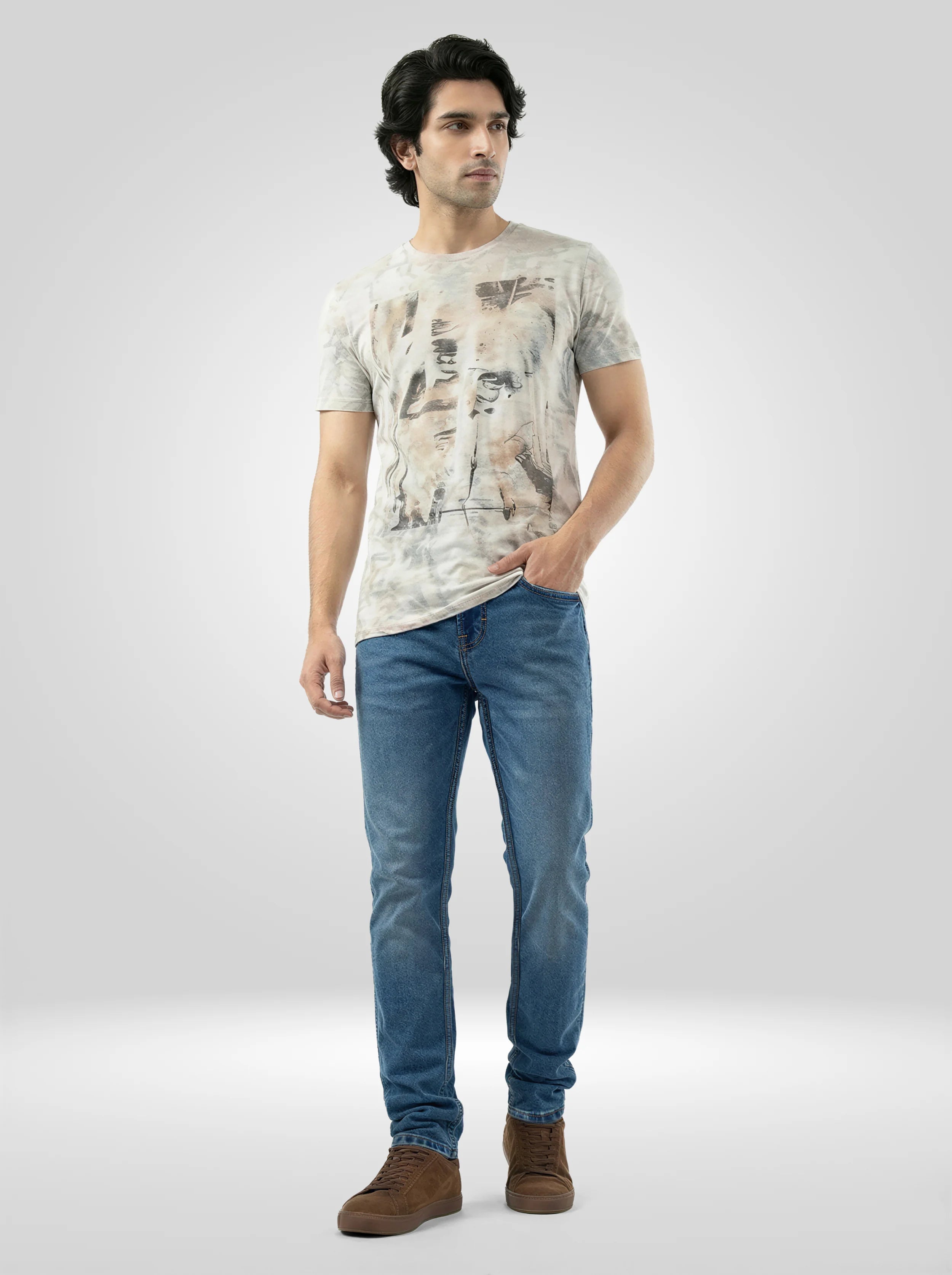 Men Jeans Slim Fit Mid Blue Low Rise