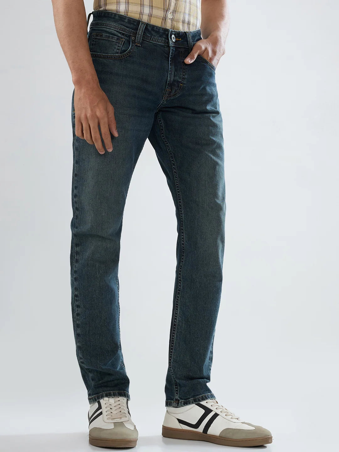 Men Kano Jeans Slim Fit Vintage Brown Low Rise