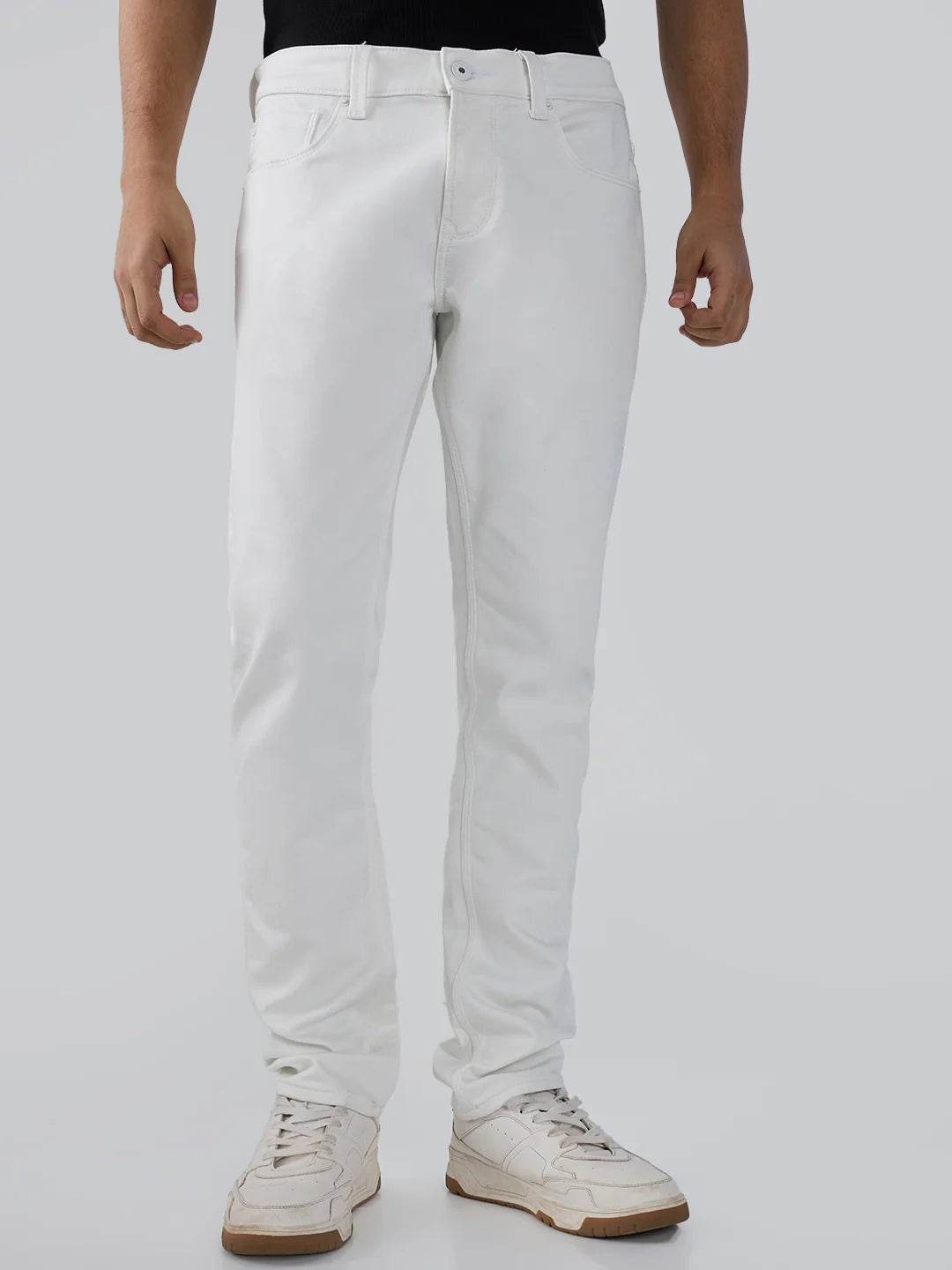 Men White Solid Slim Fit Low Rise Jeans