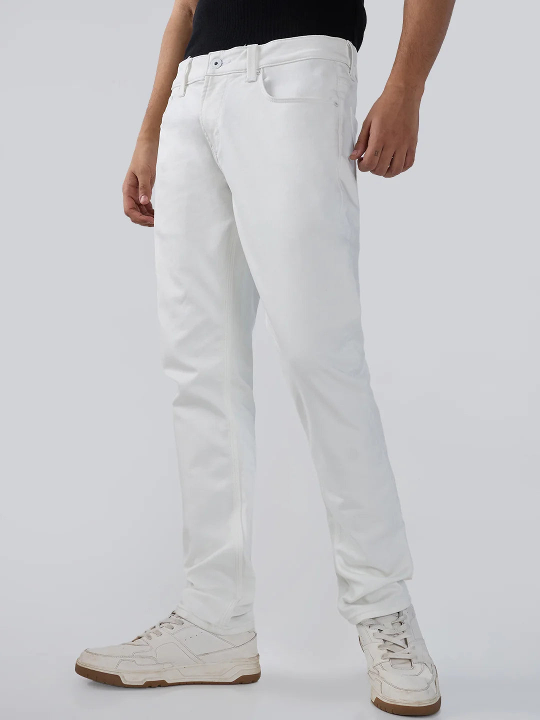 Men Kano Jeans Slim Fit White Low Rise