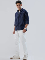 Men Kano Jeans Slim Fit White Low Rise