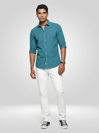 Men Kano Jeans Slim Fit White Low Rise