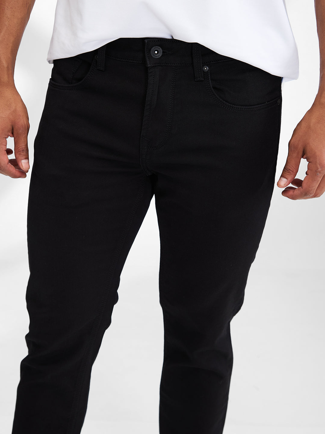 Spykar Black Skinny Slim Fit Low Rise Jeans For Men