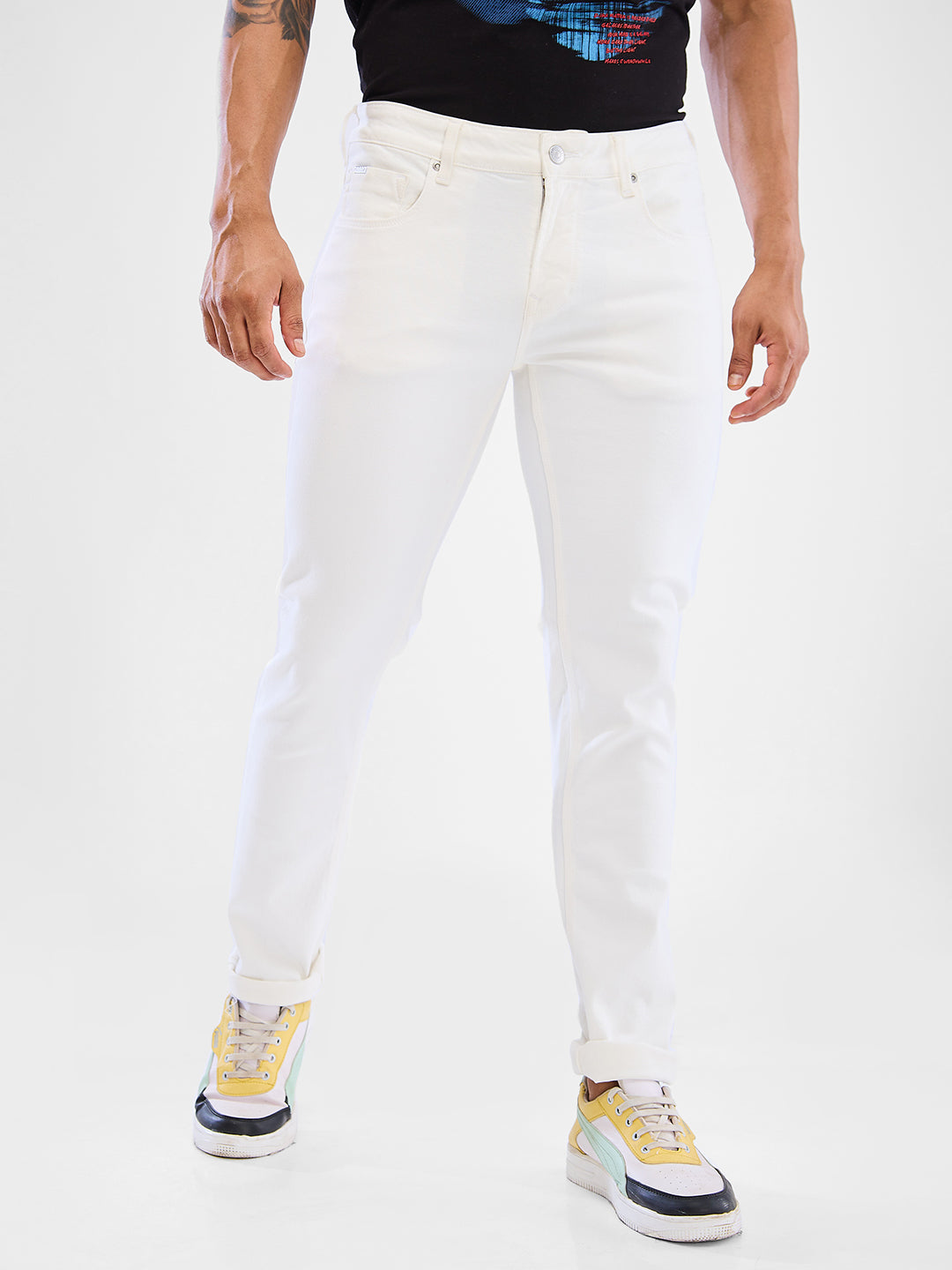 Spykar White Slim Fit Jeans For Men