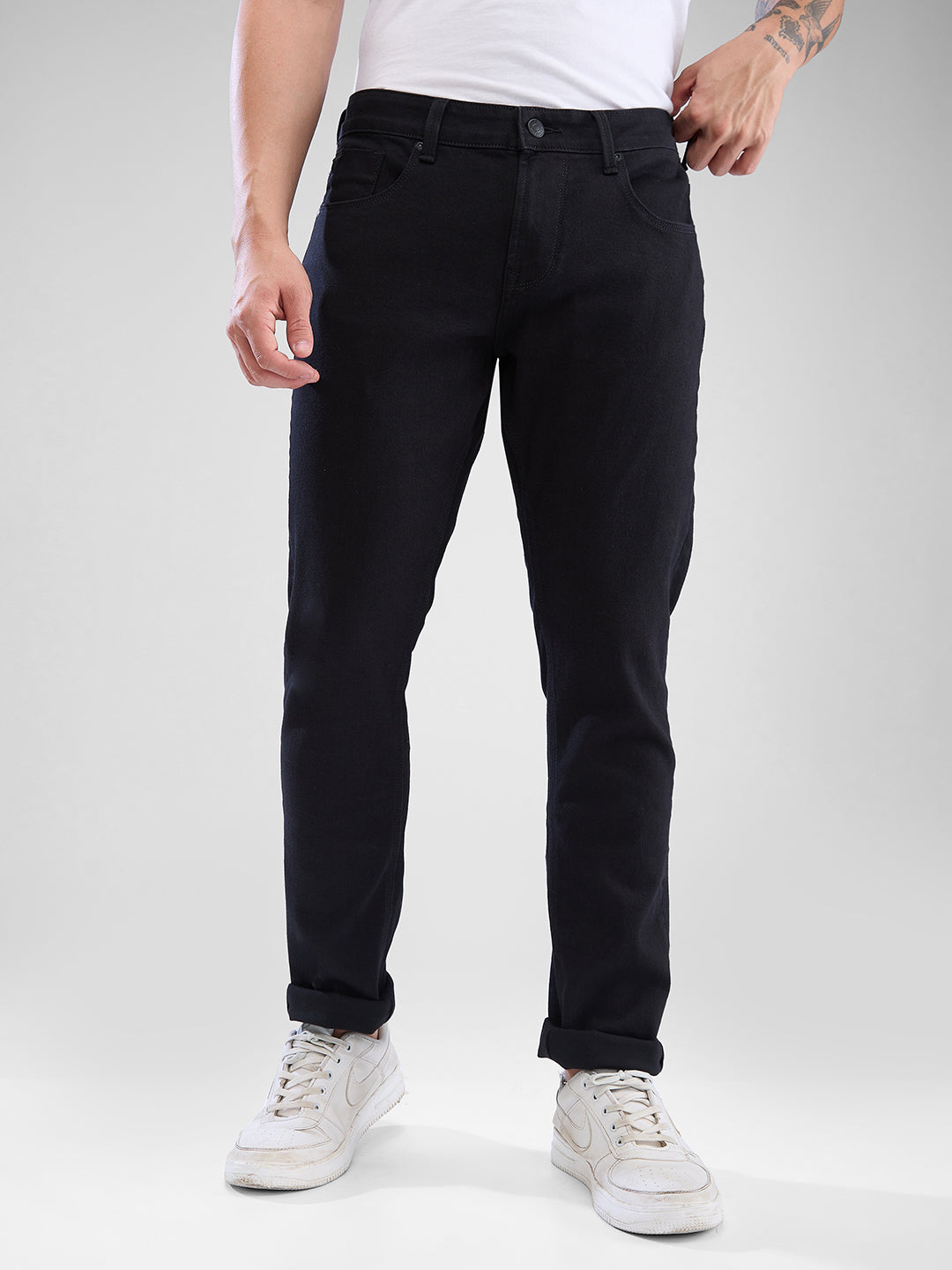 Men Kano Jeans Slim Fit Black Low Rise