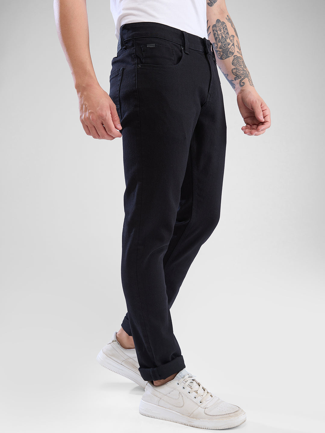 Men Kano Jeans Slim Fit Black Low Rise