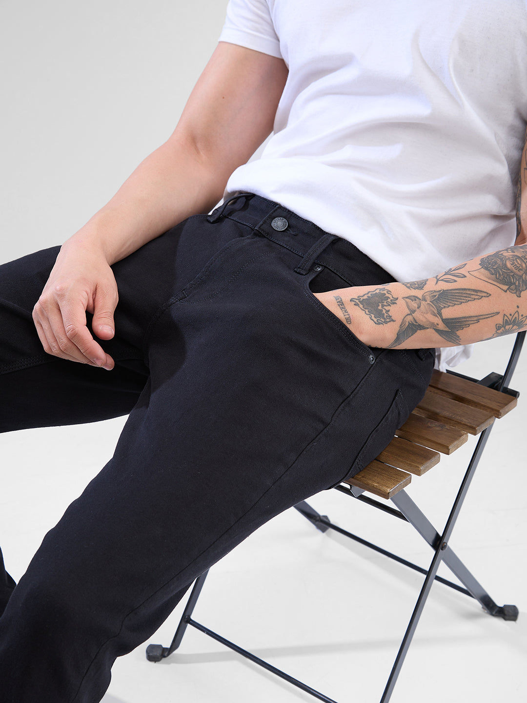 Men Kano Jeans Slim Fit Black Low Rise