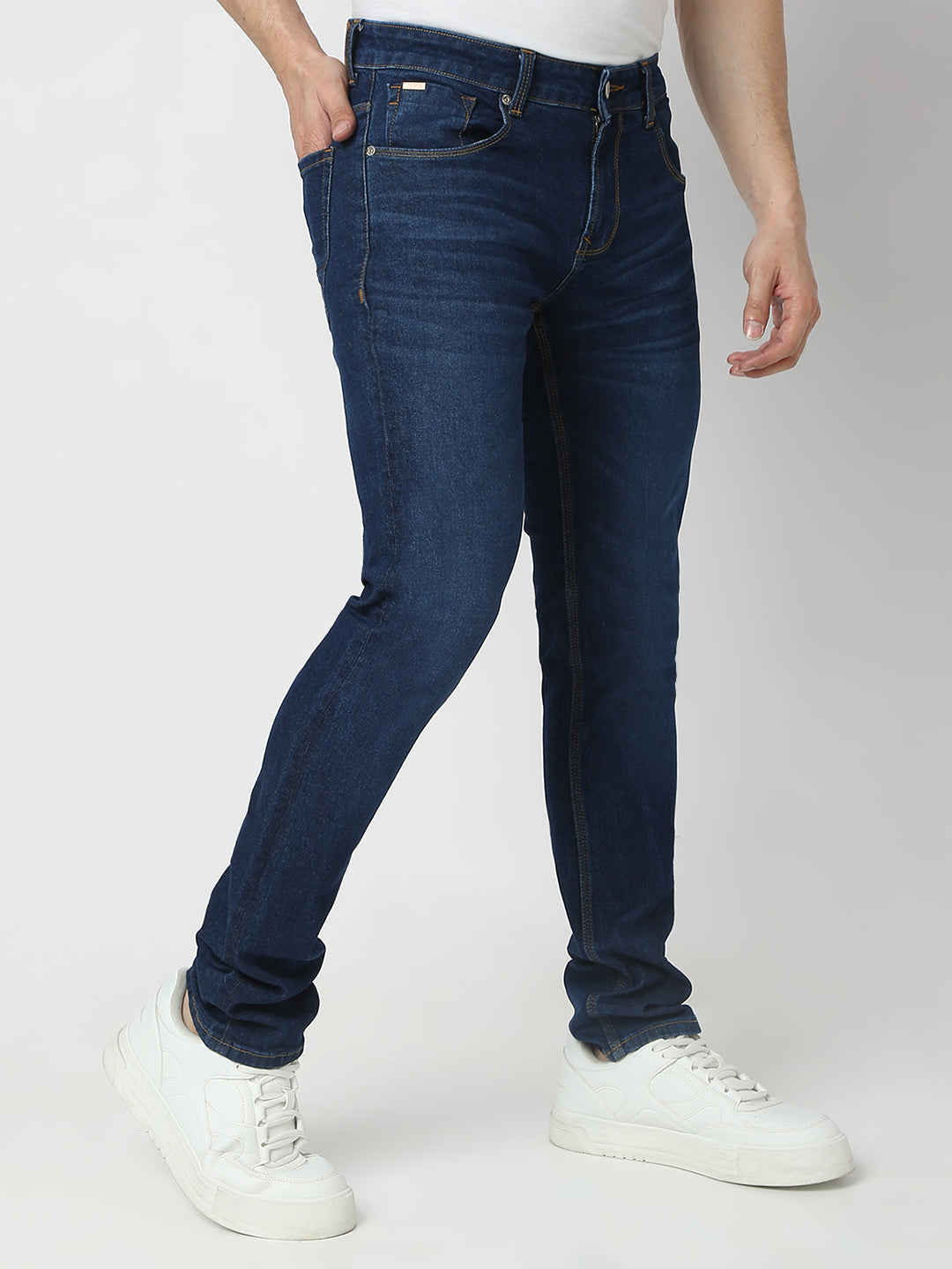 Spykar Dark Blue Slim Fit Low Rise Jeans For Men