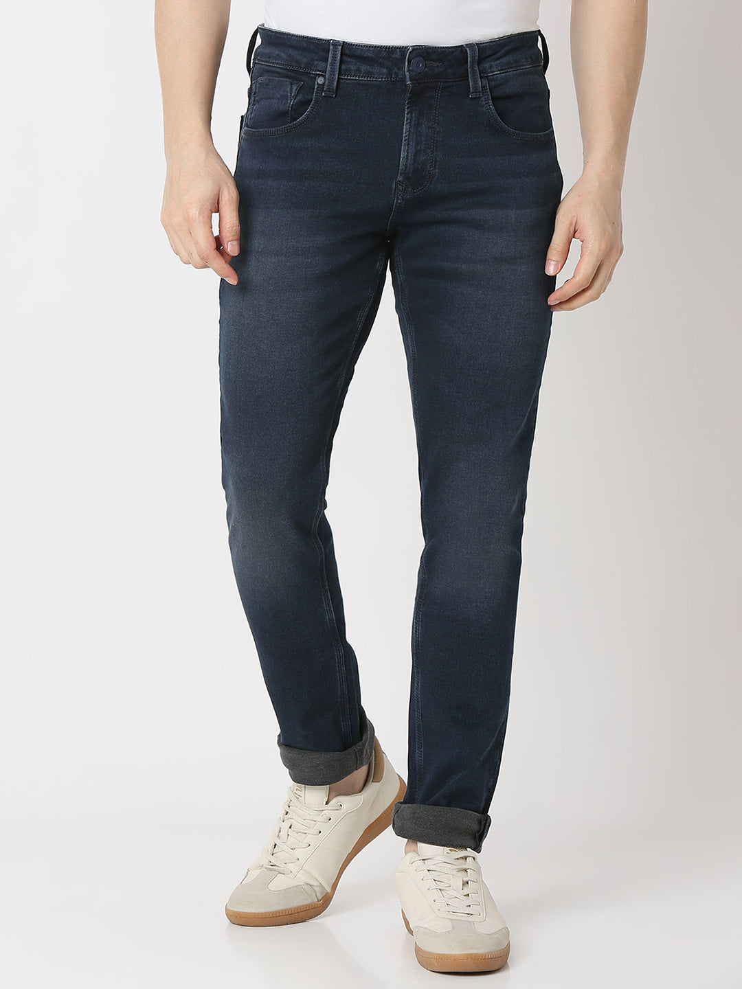 Spykar Dark Blue Low Rise Slim Fit Jeans For Men