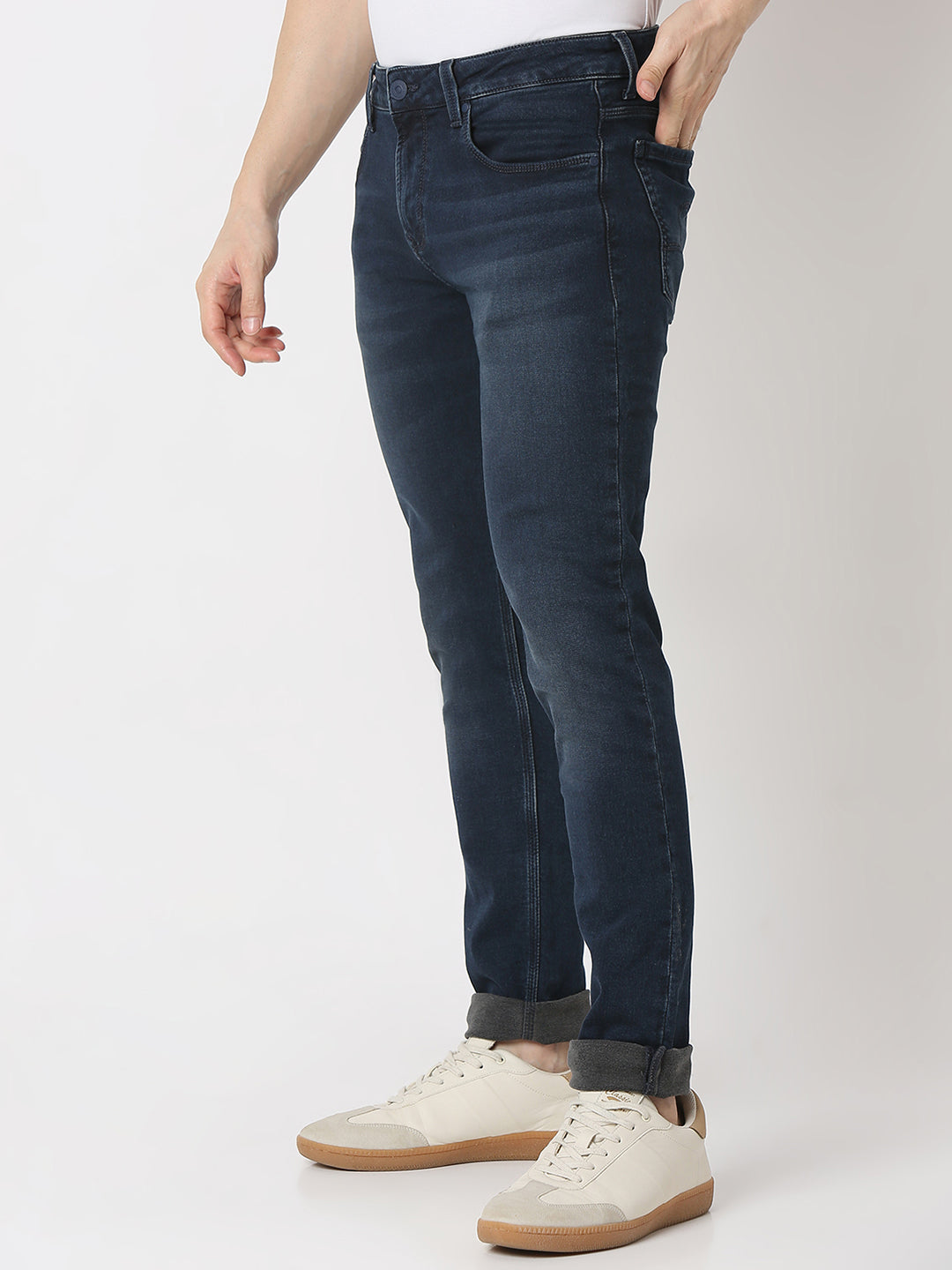 Spykar Dark Blue Low Rise Slim Fit Jeans For Men