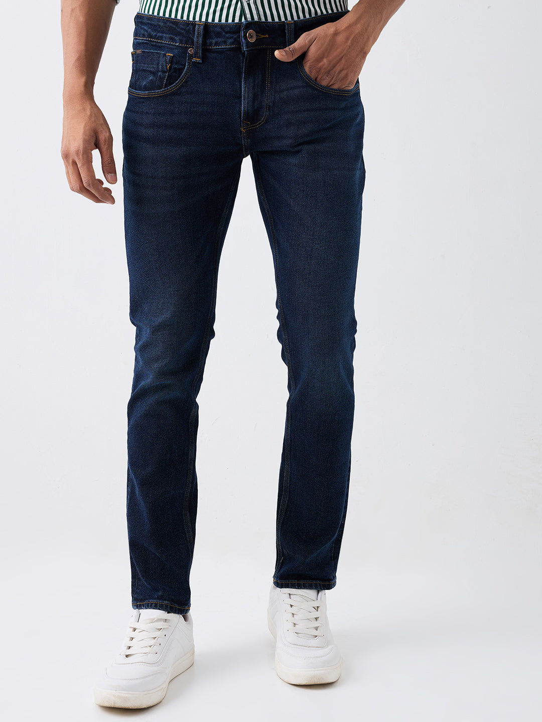 Spykar Dark Blue Low Rise Slim Fit Casual Jeans For Men