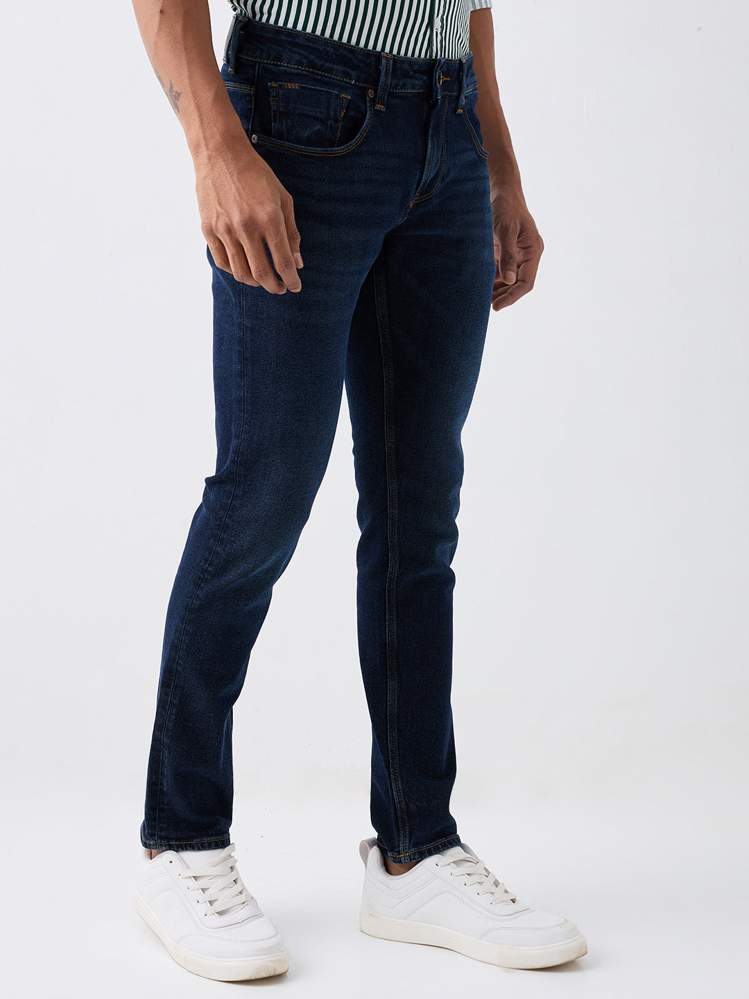 Spykar Dark Blue Low Rise Slim Fit Casual Jeans For Men