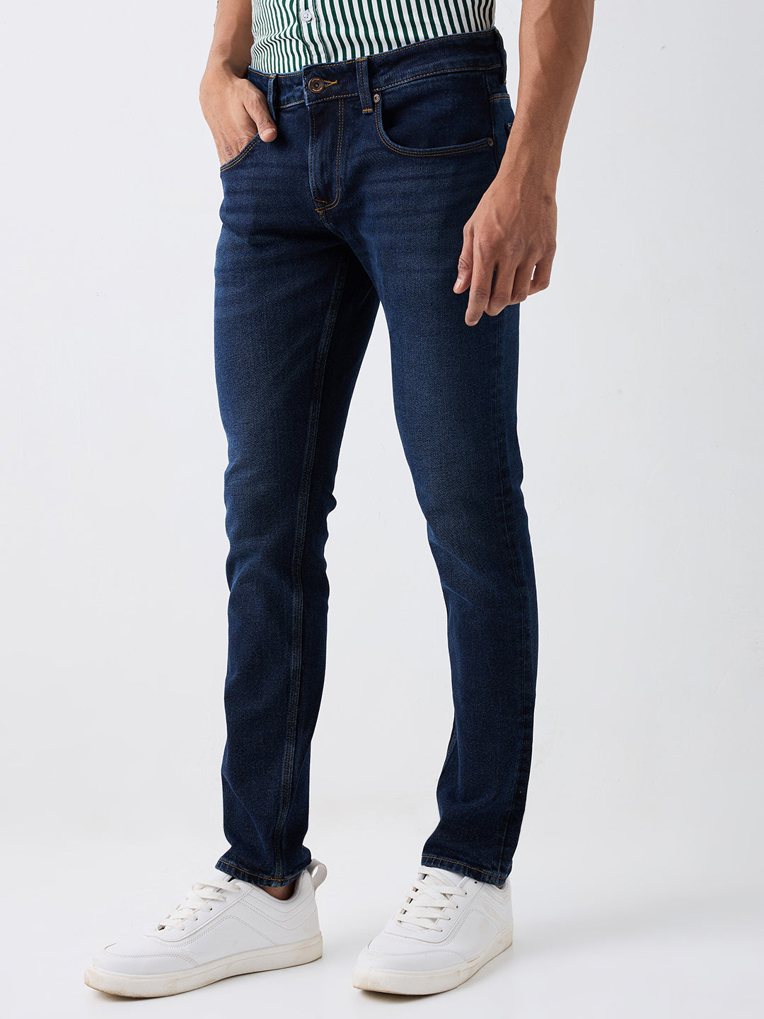 Spykar Dark Blue Low Rise Slim Fit Casual Jeans For Men