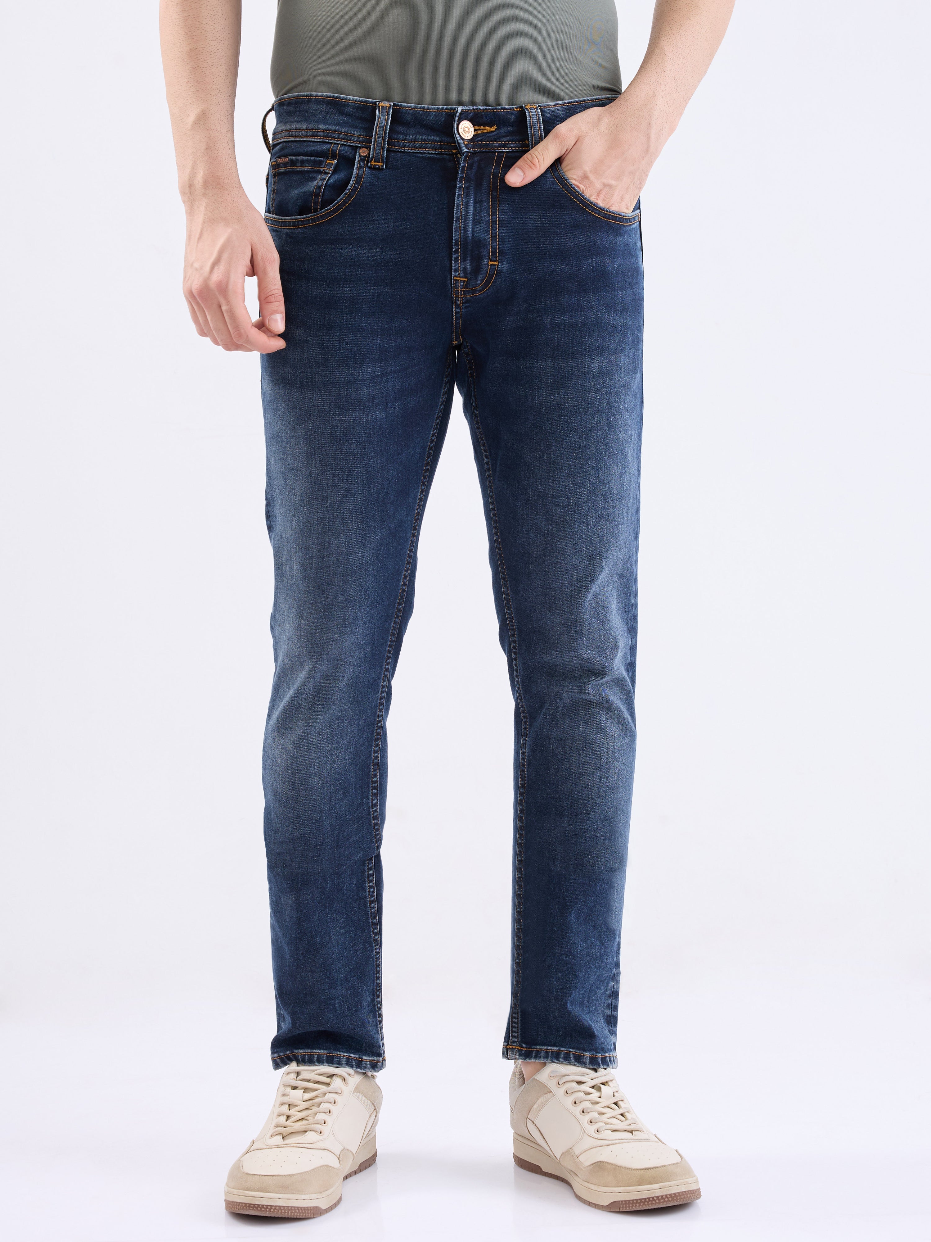 Spykar Dark Blue Low Rise Slim Fit Casual Jeans For Men