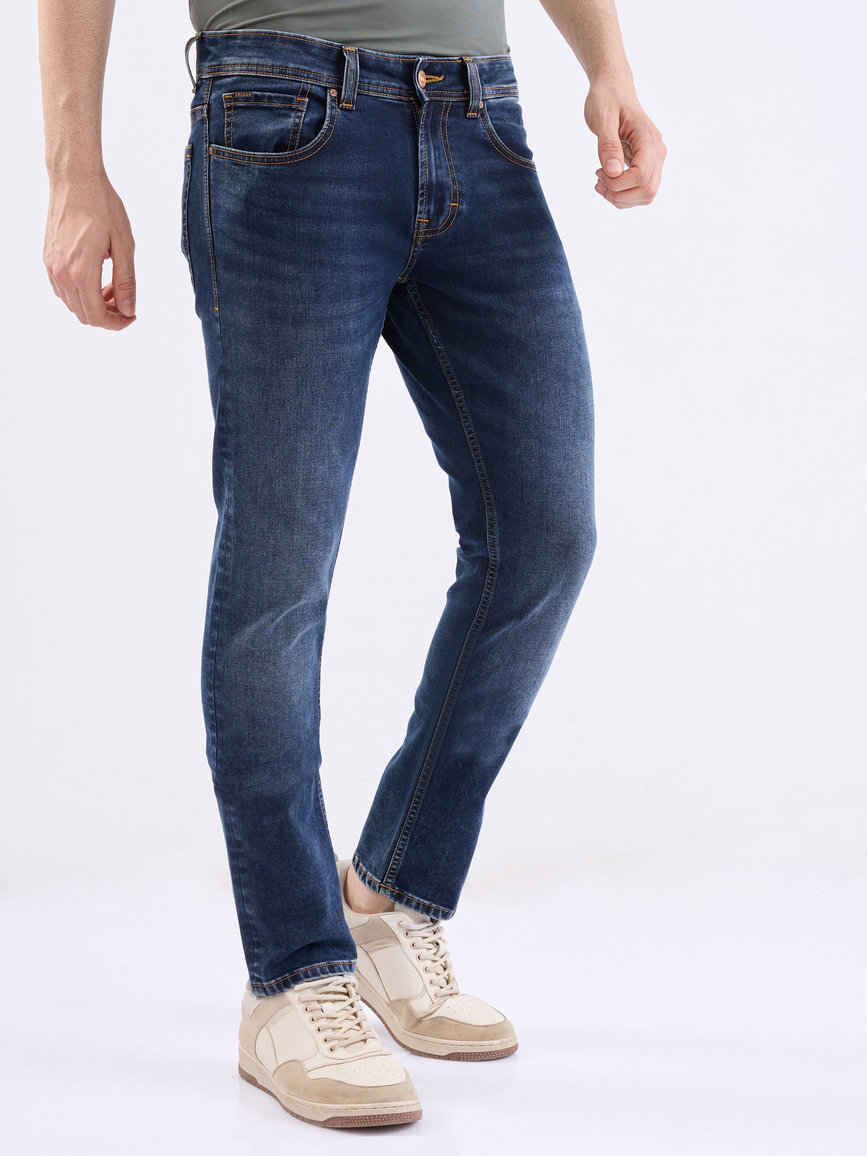 Spykar Dark Blue Low Rise Slim Fit Casual Jeans For Men