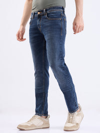 Men Jeans Slim Fit Dark Blue Low Rise